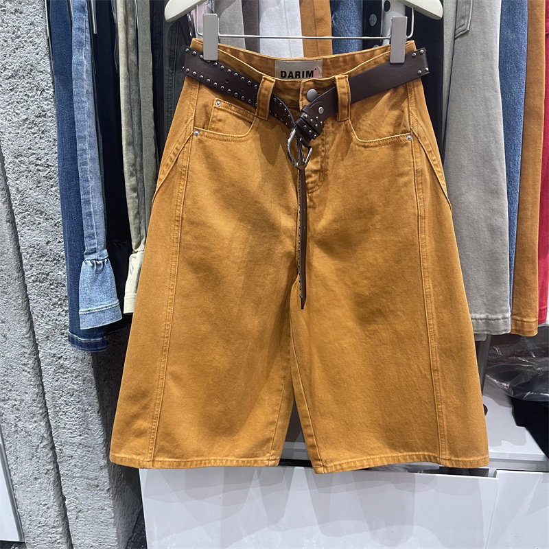 2026年春季新款亮橘色小众洋气牛仔裤女时尚高腰宽松七八分阔腿裤