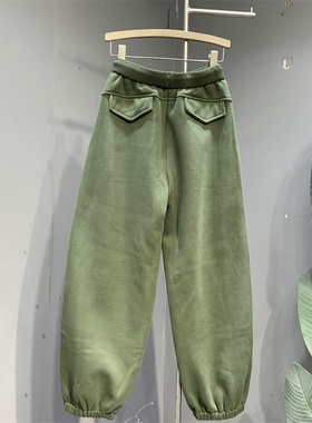 欧货松紧腰加绒加厚保暖束脚卫裤女2025年秋冬新款时尚洋气弯刀裤