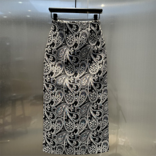 显瘦碎花直筒休闲裙 新款 新中式 复古腰果花优雅半身裙女2025年秋季