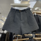 灰色毛呢宽松高腰a字阔腿短裤 女 百搭休闲短裤 2024年新款 显瘦时尚