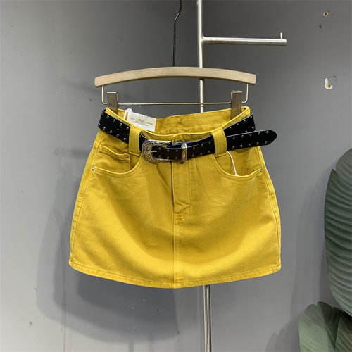 【断码 白色M】时尚黄优雅百搭淑女牛仔半身裙