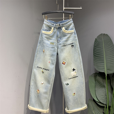 加绒加厚宽松百搭显瘦直筒牛仔裤