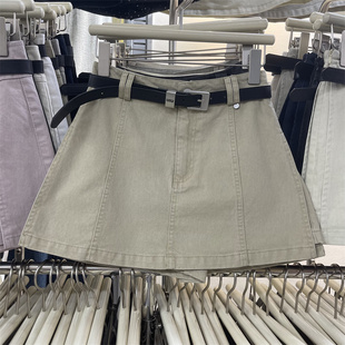 侧开叉设计感半身裙高腰水洗卡色百搭牛仔裙简约休闲防走光A字裙