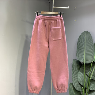 女欧货2024年新款 粉色卫裤 单裤 松紧腰束脚九分哈伦运动裤 春季