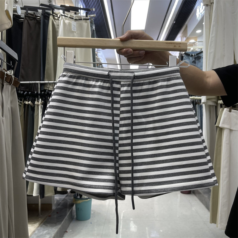 条纹A字半身裙女高腰显瘦系带休闲短裙百搭棉质宽松修身包臀裙子
