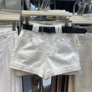 气质简约百搭显瘦高腰A字阔脚热裤 新款 2026夏季 白色休闲牛仔短裤