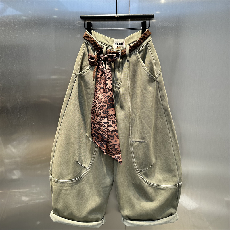 美式复古廓形设计时髦弯刀阔腿裤女2025年秋冬新款宽松加绒牛仔裤