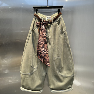 美式复古廓形设计时髦弯刀阔腿裤女2025年秋冬新款宽松加绒牛仔裤