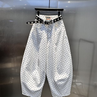 白色波点气质阔腿牛仔裤 高街弯刀裤 女2026年春季 百搭时尚 新款 美式