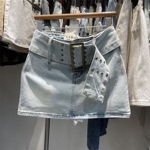 高腰半身裙 辣妹包臀裙设计感宽腰带牛仔短裙女时尚 2026年夏季 新品
