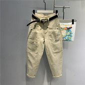 宽松小脚萝卜休闲哈伦裤 女欧货秋季 女 裤 卡其色大口袋bf风帅气工装