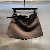 时尚 极简风咖色复古侧开叉休闲半身裙女2025年冬季 新款 高腰A字裙