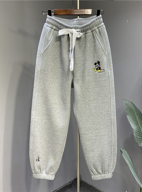 灰色米奇刺绣卫裤2025春季新款宽松百搭减龄束脚哈伦运动休闲裤女