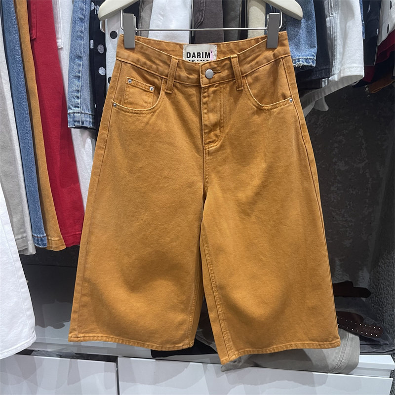 亮橘色洋气设计感休闲牛仔中裤女2026年春季新款百搭时尚七八分裤