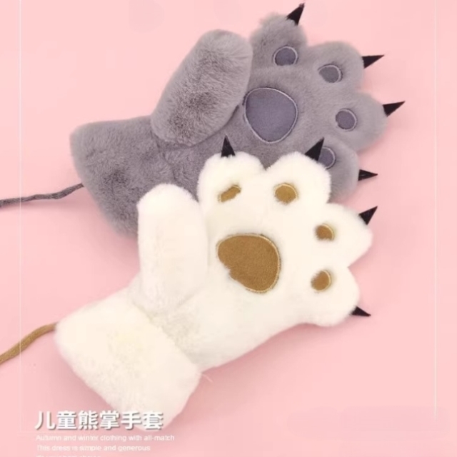 儿童手套冬季保暖可爱卡通猫爪男女孩小学生冬天熊掌宝宝加绒加厚
