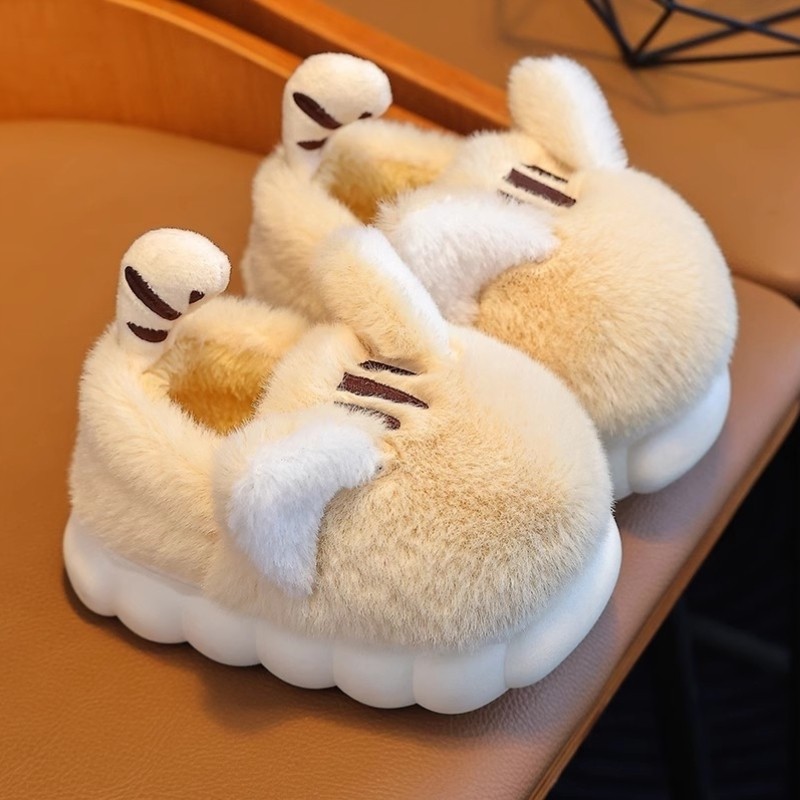 毛拖鞋儿童新款卡通可爱拖鞋女童宝宝室内厚底加绒防滑包跟棉拖鞋