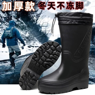 冬季钓鱼鞋加绒一体泡沫保暖防水雨鞋男款长筒加厚棉雨靴洗车防滑