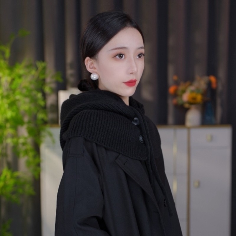 帽子女士冬加厚羽绒服领子防脏神器洋气防风寒套头针织帽围脖一体