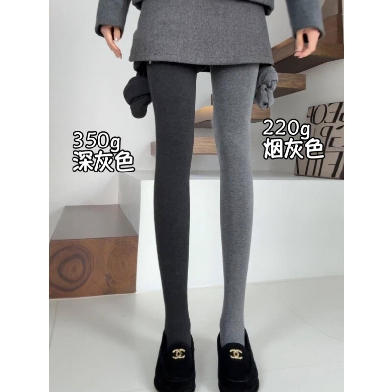烟灰色显瘦棉打底裤女秋冬2025新款小个子连脚保暖加绒外穿连裤袜