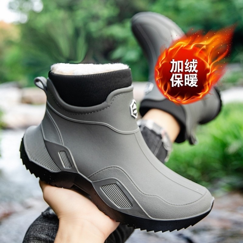 男女款时尚低帮加绒雨鞋冬季保暖固定绒雨靴外穿钓鱼厨房防滑防水