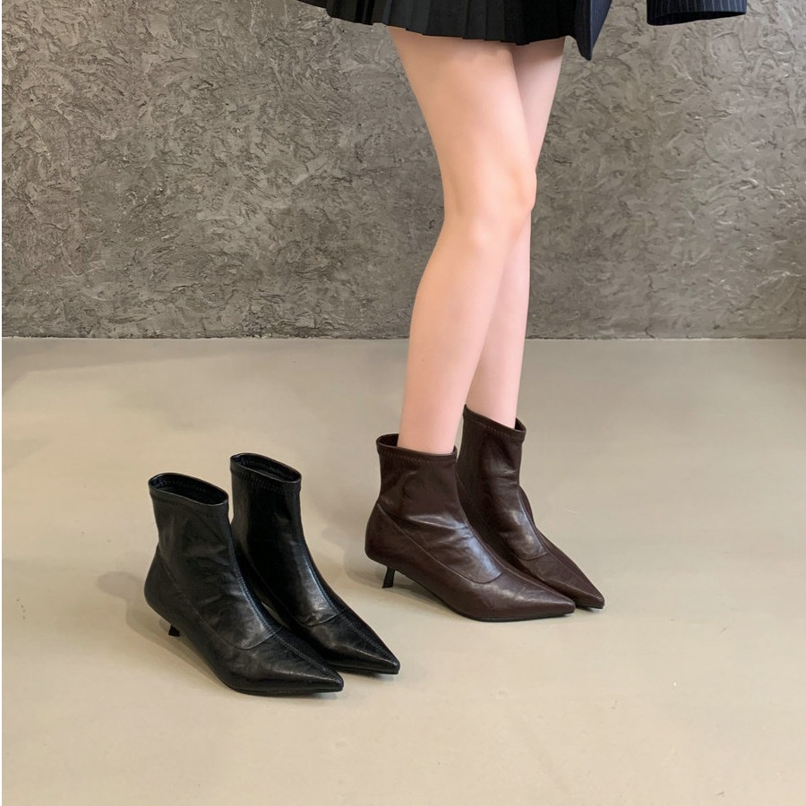 法式尖头套筒瘦瘦靴气质细跟时装靴2025秋冬新款中跟女短靴