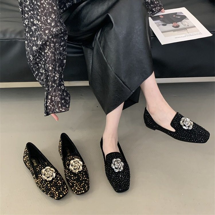 英伦风水钻花朵乐福单鞋女外穿2026春夏新款平底一脚蹬浅口豆豆鞋,女鞋,浅口单鞋,淘宝优惠券,粉丝福利购,淘宝优惠卷