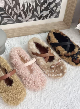 25AW新款西班牙Little Winkaa LW儿童毛毛芭蕾鞋豹纹一脚蹬加绒