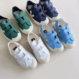 24新款现货法国Veja轻便儿童帆布鞋小白鞋魔术贴板鞋春夏透气百搭