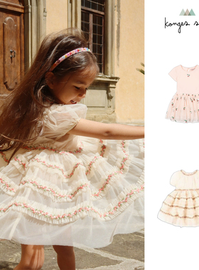 26SS新款丹麦Konges Slojd KS儿童纱裙连衣裙公主可爱樱桃碎花