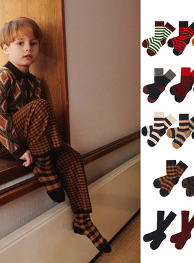 25AW新款丹麦FUB儿童袜子条纹羊毛亲子百搭格子保暖透气