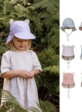 25SS现货澳洲bedhead宝宝防晒遮阳帽亚麻轻薄田园小熊花边UPF50＋