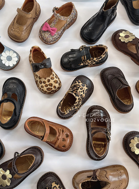 25AW新款现货意大利Eureka儿童手工皮鞋小花棕色靴方头纯皮豹纹