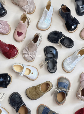 7Z 25AW现货丹麦ANGULUS大A儿童宽头皮鞋短靴蝴蝶结手工纯皮黑色