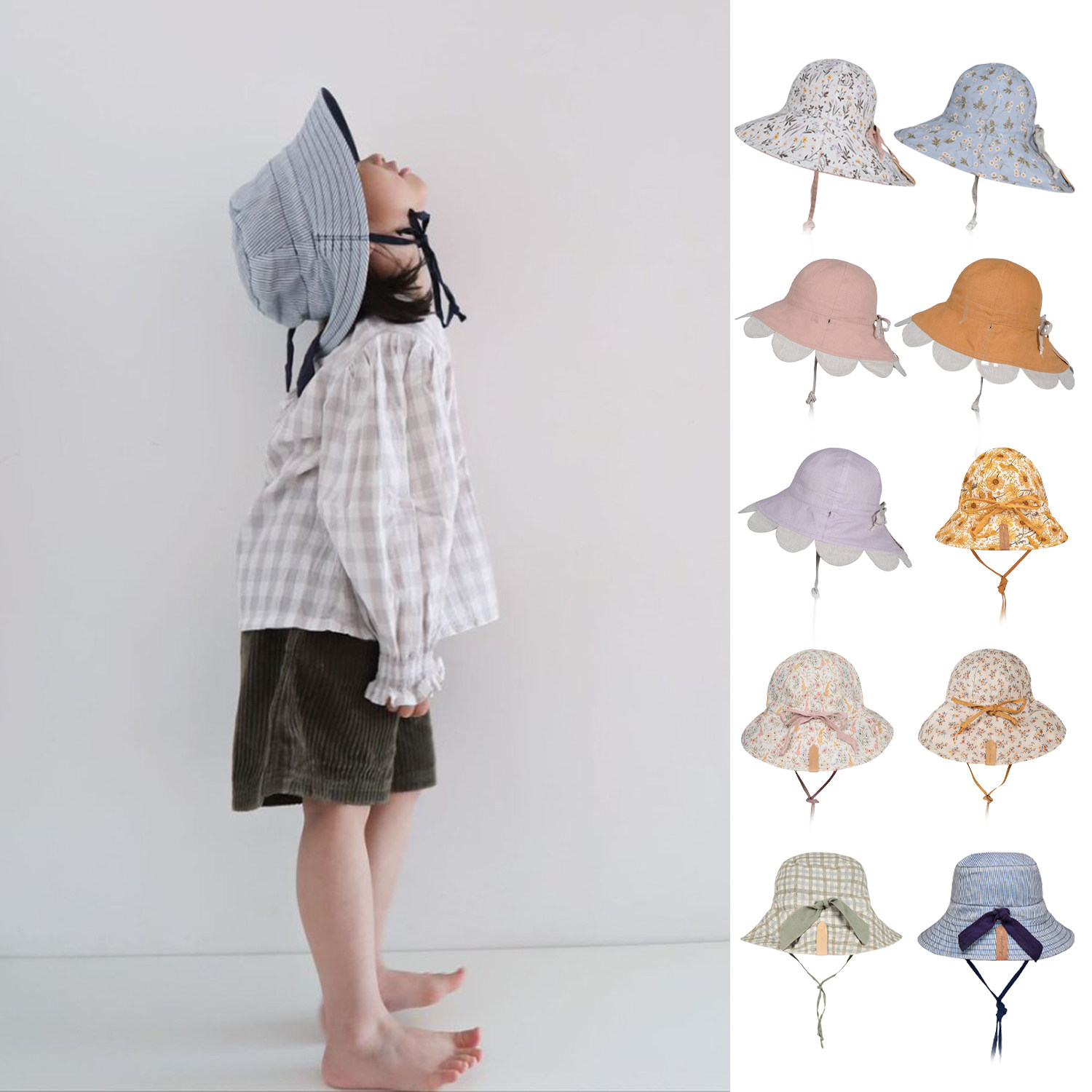 25SS新款现货澳洲bedhead儿童防晒帽亚麻防风遮阳透气印花UPF50＋