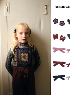 25WI新款现货Misha Puff MP儿童发夹织花毛线蝴蝶结鸭嘴夹甜美