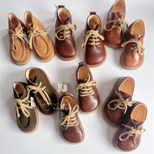 皮鞋 丹麦Angulus儿童经典 复古休闲系带宽头大头纯皮 清仓特价