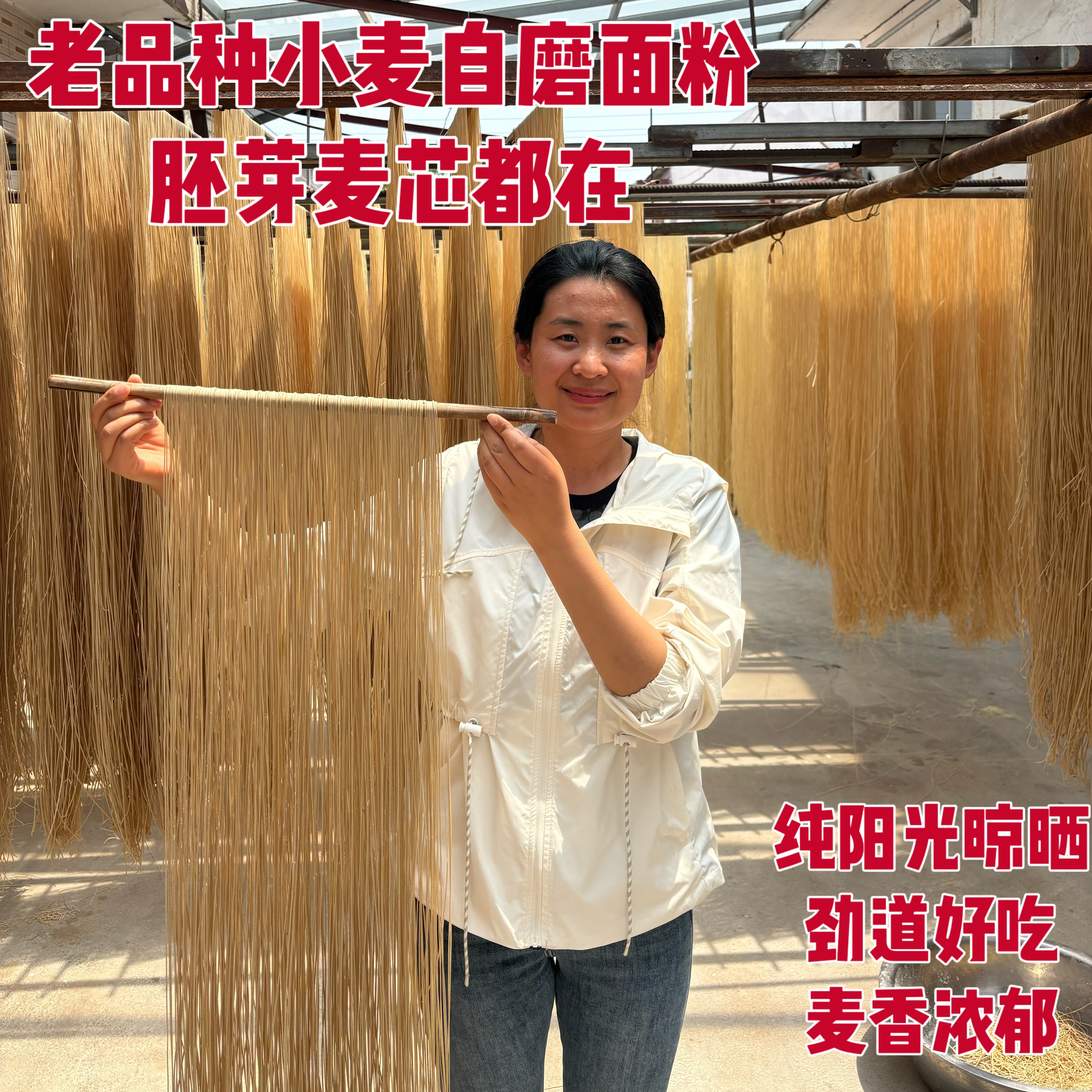 山东特产老品种小麦自磨面粉阳光晾晒土挂面手工面条早餐面条