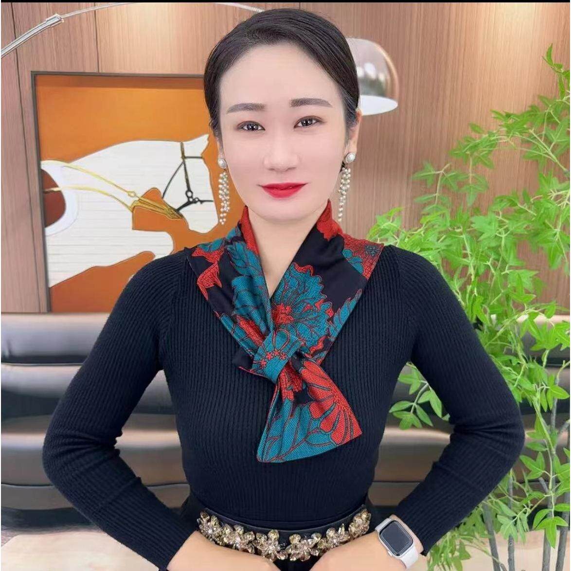 保暖护颈带长巾珠光棉秋冬防寒围脖套气质百搭印花围巾兜放暖宝宝