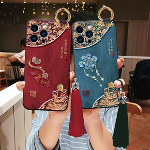 适用苹果立体浮雕17promax如意16pro腕带15手机壳14pro妈妈13锁软12防摔se斜挎xsmax手提挂脖air后背8腕带11