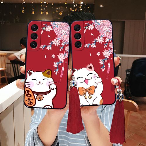 适用三星浮雕招财猫日系手机壳