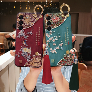 适用三星s24浮雕立体s23花鸟ultra腕带s22手机壳a54妈妈 老年note20防摔a36斜挎a16手提a56腕带21fe成熟软s20