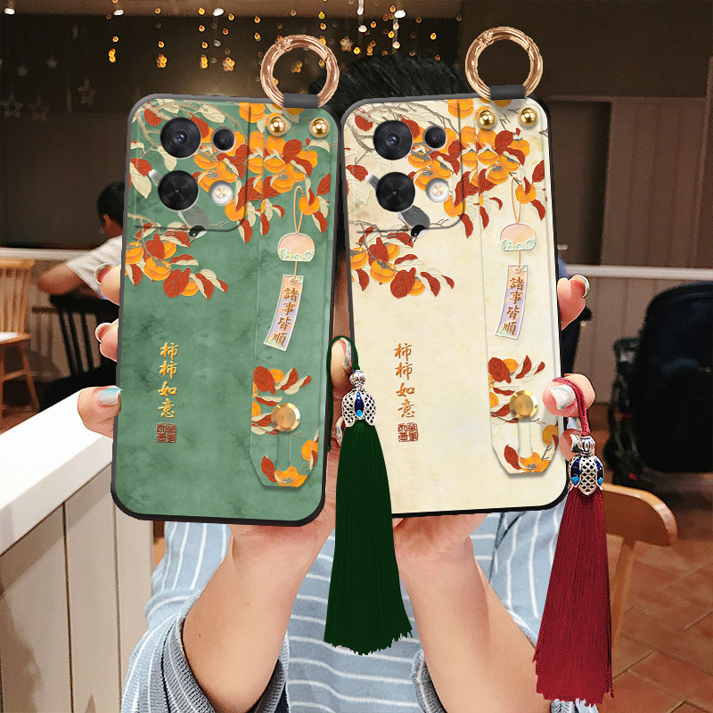 适用oppo立体浮雕国风挂绳手机壳