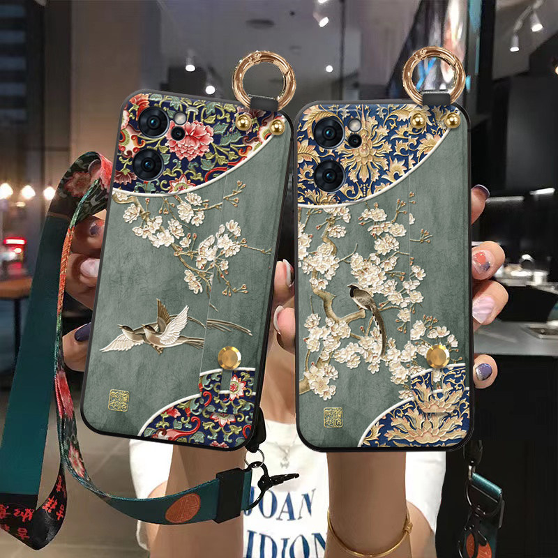 适用oppo立体浮雕国风挂绳手机壳