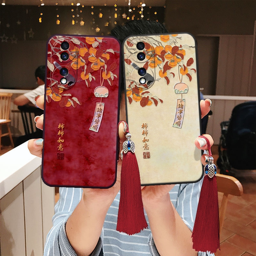 适用荣耀立体浮雕柿柿如意手机壳