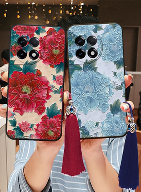 适用一加1+oneplus立体浮雕ace5油画pro牡丹3v手机壳13蔷薇12妈妈9rt花朵7喜庆8红色10老年人硅胶t软壳女款11