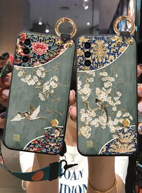 适用三星s25立体s24浮雕s23手机壳国风ultra花鸟a54腕带s22挂脖绳s21fe背带s10+古风note20妈妈a52老人55a35