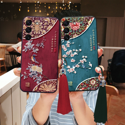 适用三星立体浮雕花鸟国风手机壳