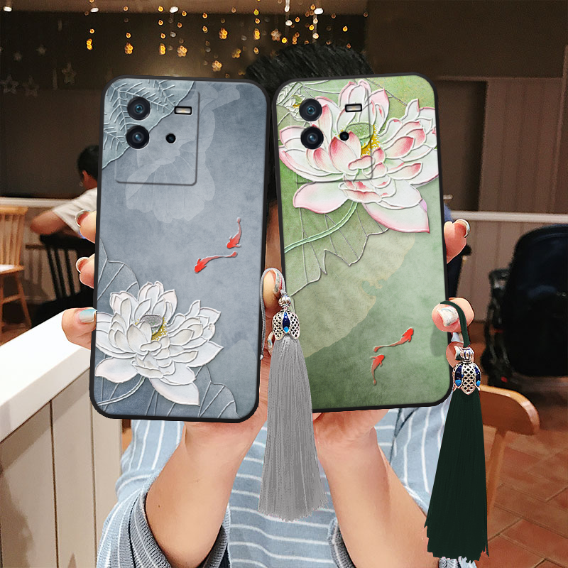 适用iqoo立体浮雕荷花锦鲤手机壳