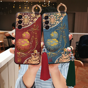 适用三星s25立体s24浮雕s23葫芦ultra腕带s22手机壳a54妈+本命年note20防摔a35斜挎a53手提a55故宫21fe国风软