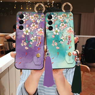 适用三星s25立体s24浮雕s23手机壳国风ultra锦鲤a35海棠挂绳note20软s22全包note10 防摔s21fe腕带a55支架a54